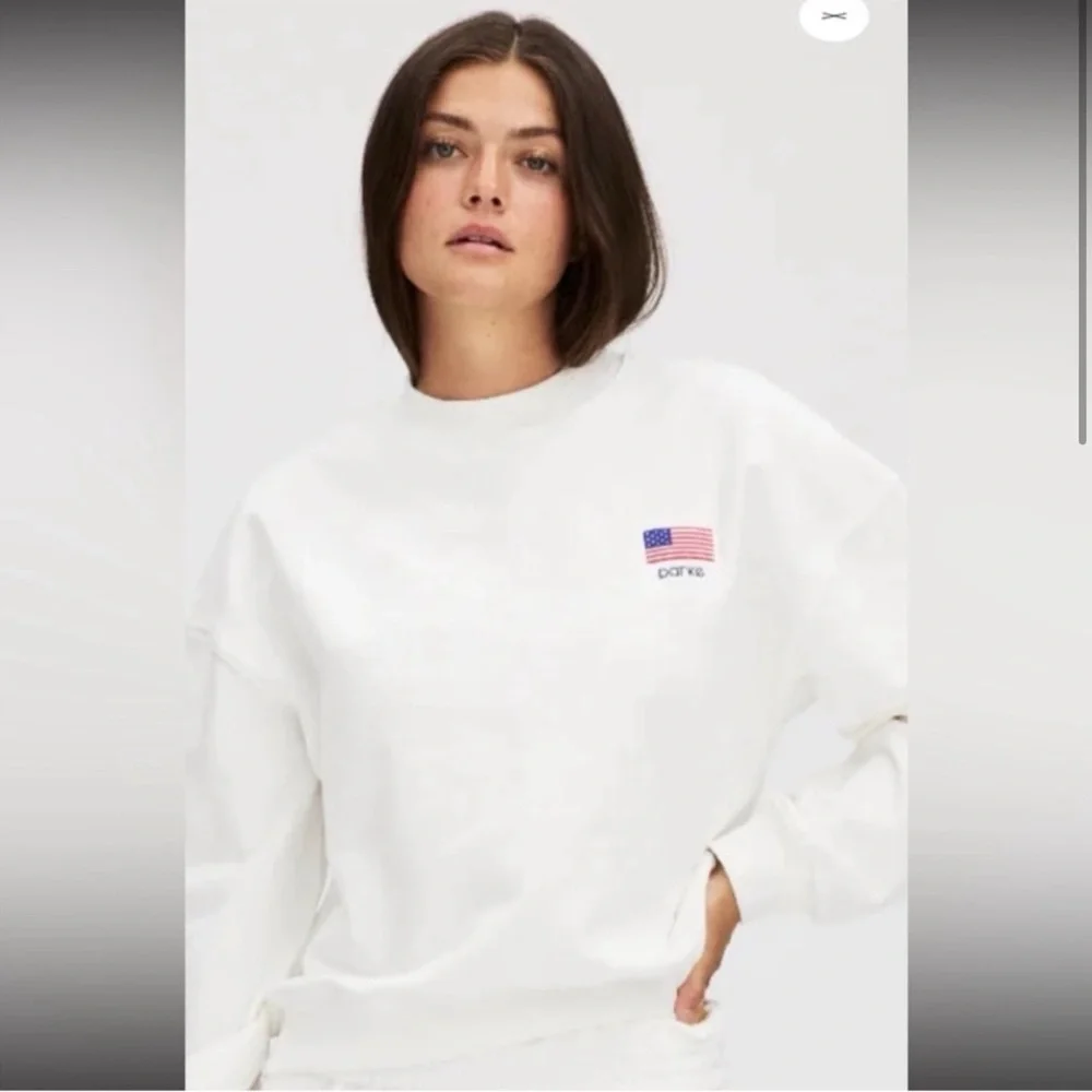 Parke Pre Shrunk Mock Neck Cropped Flag Sweatshirt - Picture 1 of 6